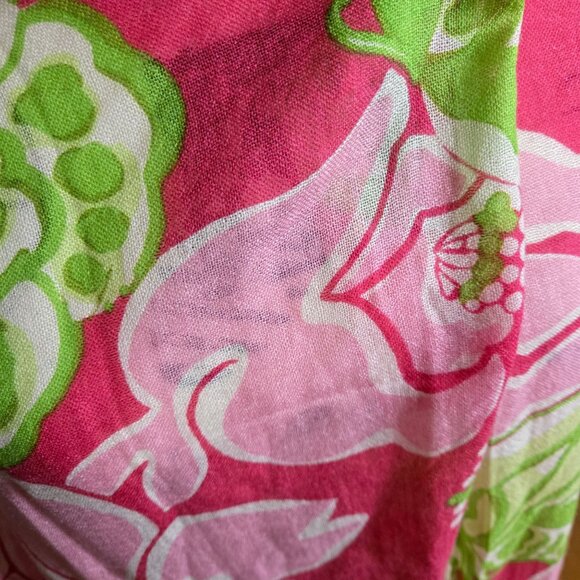 Lilly Pulitzer Murphree Silk Cashmere Pink Floral Fringe Scarf Wrap 27"x82" - Picture 5 of 6